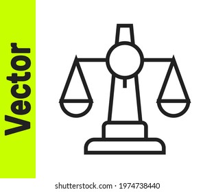 Black line Scales of justice icon isolated on white background. Court of law symbol. Balance scale sign.  Vector