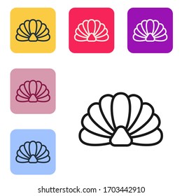 Black line Scallop sea shell icon isolated on white background. Seashell sign. Set icons in color square buttons. Vector Illustration
