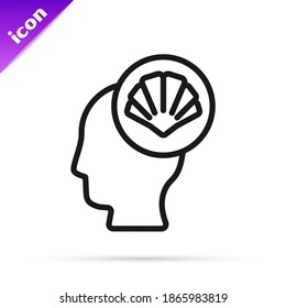 Black line Scallop sea shell icon isolated on white background. Seashell sign.  Vector