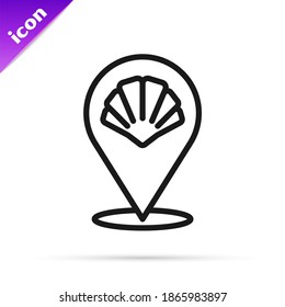 Black line Scallop sea shell icon isolated on white background. Seashell sign.  Vector