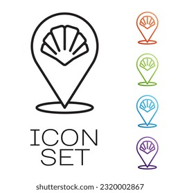 Black line Scallop sea shell icon isolated on white background. Seashell sign. Set icons colorful. Vector