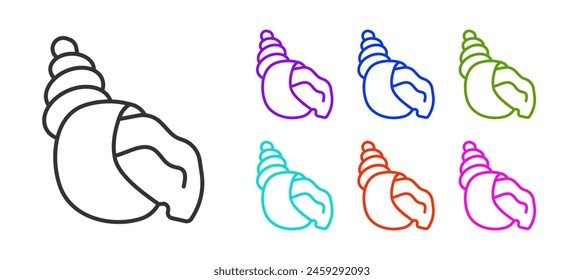 Black line Scallop sea shell icon isolated on white background. Seashell sign. Set icons colorful. Vector