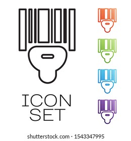 Black line Scanner scanning bar code icon isolated on white background. Barcode label sticker. Identification for delivery with bars. Set icons colorful. Vector Illustration