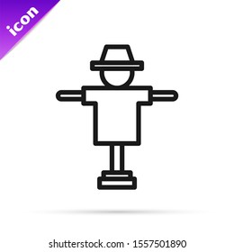 Black line Scarecrow icon isolated on white background.  Vector Illustration
