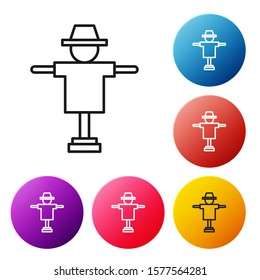 Black line Scarecrow icon isolated on white background. Set icons colorful circle buttons. Vector Illustration