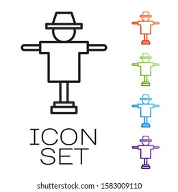 Black line Scarecrow icon isolated on white background. Set icons colorful. Vector Illustration