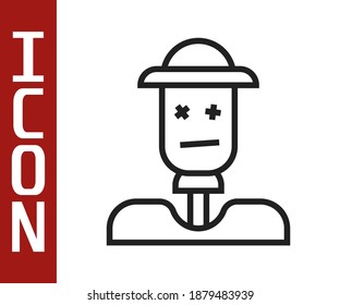 Black line Scarecrow icon isolated on white background.  Vector