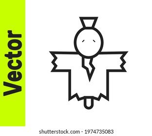Black line Scarecrow icon isolated on white background. Happy Halloween party.  Vector