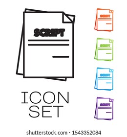 Black line Scenario icon isolated on white background. Script reading concept for art project, films, theaters. Set icons colorful. Vector Illustration