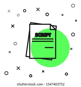 Black line Scenario icon isolated on white background. Script reading concept for art project, films, theaters.  Vector Illustration