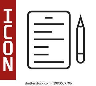 Black line Scenario icon isolated on white background. Script reading concept for art project, films, theaters.  Vector