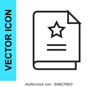 Black line Scenario icon isolated on white background. Script reading concept for art project, films, theaters.  Vector