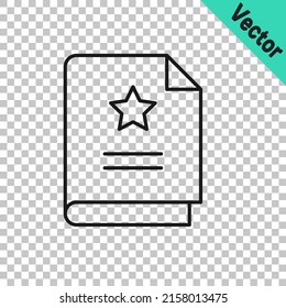 Black line Scenario icon isolated on transparent background. Script reading concept for art project, films, theaters.  Vector