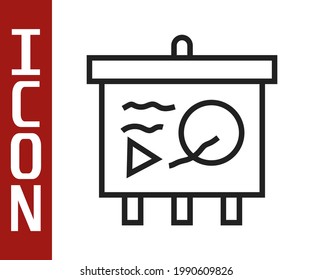 Black line Scenario on chalkboard icon isolated on white background. Script reading concept for art project, films, theaters.  Vector