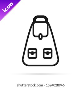 Black line School backpack icon isolated on white background.  Vector Illustration