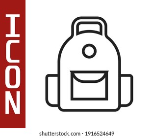Black line School backpack icon isolated on white background.  Vector
