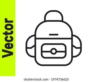 Black line School backpack icon isolated on white background.  Vector
