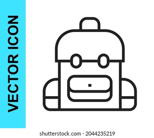 Icono de la mochila de la escuela de línea negra aislado en fondo blanco.  Vector