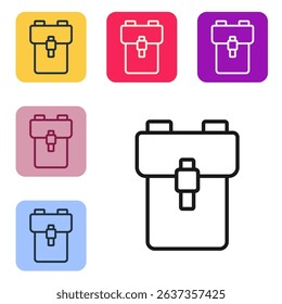 Black line School backpack icon isolated on white background. Set icons in color square buttons. Vector