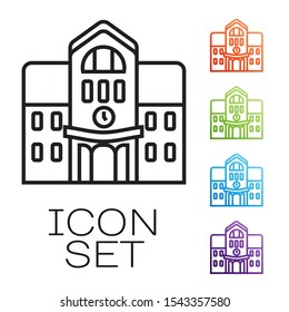 Black line School building icon isolated on white background. Set icons colorful. Vector Illustration