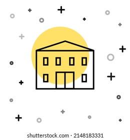 Black line School building icon isolated on white background. Random dynamic shapes. Vector Illustration