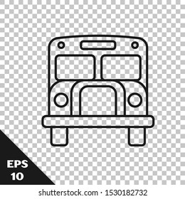 Black line School Bus icon isolated on transparent background. Public transportation symbol.  Vector Illustration
