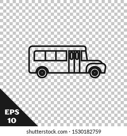 Black line School Bus icon isolated on transparent background. Public transportation symbol.  Vector Illustration