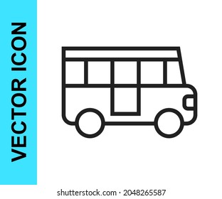 Schwarze Linie Schulbus Symbol einzeln auf weißem Hintergrund. Symbol für öffentliche Verkehrsmittel.  Vektorgrafik