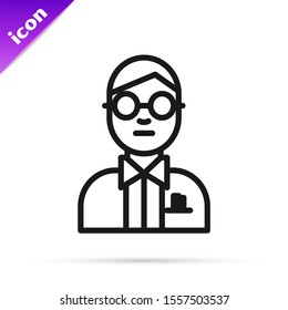 Black line Scientist icon isolated on white background.  Vector Illustration