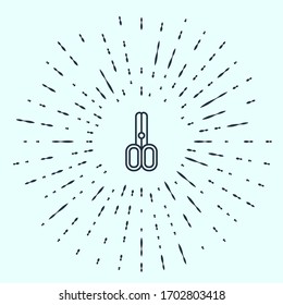 Black line Scissors hairdresser icon isolated on grey background. Hairdresser, fashion salon and barber sign. Barbershop symbol. Abstract circle random dots. Vector Illustration