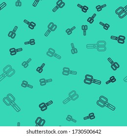 Black line Scissors hairdresser icon isolated seamless pattern on green background. Hairdresser, fashion salon and barber sign. Barbershop symbol. Vector Illustration