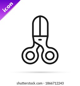 Black line Scissors hairdresser icon isolated on white background. Hairdresser, fashion salon and barber sign. Barbershop symbol.  Vector