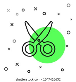 Black line Scissors icon isolated on white background. Cutting tool sign.  Vector Illustration
