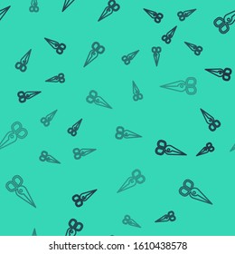 Black line Scissors icon isolated seamless pattern on green background. Cutting tool sign.  Vector Illustration