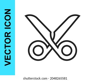 Black line Scissors icon isolated on white background. Cutting tool sign.  Vector