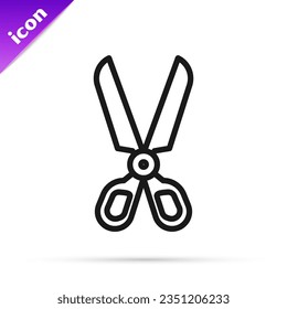 Black line Scissors icon isolated on white background. Cutting tool sign.  Vector Illustration