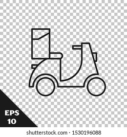 Black line Scooter delivery icon isolated on transparent background. Delivery service concept.  Vector Illustration