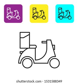 Black line Scooter delivery icon isolated on white background. Delivery service concept. Set icons colorful square buttons. Vector Illustration