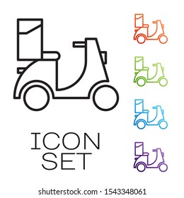 Black line Scooter delivery icon isolated on white background. Delivery service concept. Set icons colorful. Vector Illustration