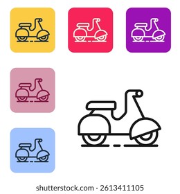 Black line Scooter delivery icon isolated on white background. Delivery service concept. Set icons in color square buttons. Vector