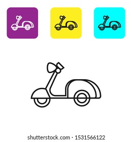 Black line Scooter icon isolated on white background. Set icons colorful square buttons. Vector Illustration