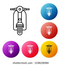 Black line Scooter icon isolated on white background. Set icons colorful circle buttons. Vector Illustration