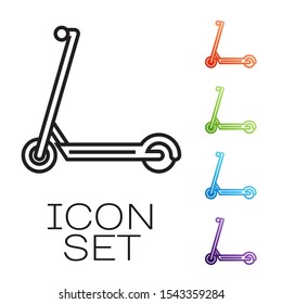 Black line Scooter icon isolated on white background. Set icons colorful. Vector Illustration