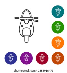 Black line Scooter icon isolated on white background. Set icons in color circle buttons. Vector.