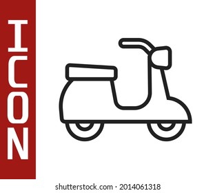 Schwarze Linie Scooter Symbol einzeln auf weißem Hintergrund.  Vektorgrafik