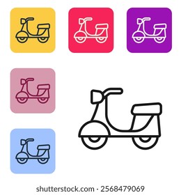 Black line Scooter icon isolated on white background. Set icons in color square buttons. Vector