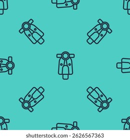 Black line Scooter icon isolated seamless pattern on green background.  Vector