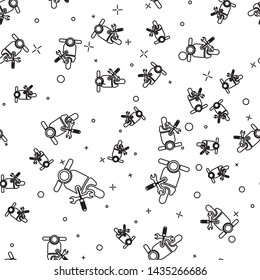 Black line Scooter with screwdriver and wrench icon isolated seamless pattern on white background. Adjusting, service, setting, maintenance, repair, fixing.  Vector Illustration