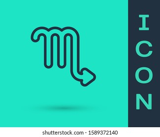 Black line Scorpio zodiac sign icon isolated on green background. Astrological horoscope collection.  Vector Illustration