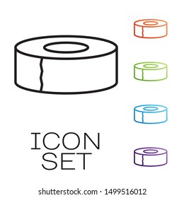 Black line Scotch icon isolated on white background. Roll of adhesive tape for work and repair. Sticky packing tape. Office tool and stuff. Set icons colorful. Vector Illustration